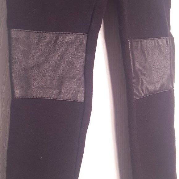 H&M Black Leggings with Faux Leather Panel Knees and Zippers - Picture 2 of 6